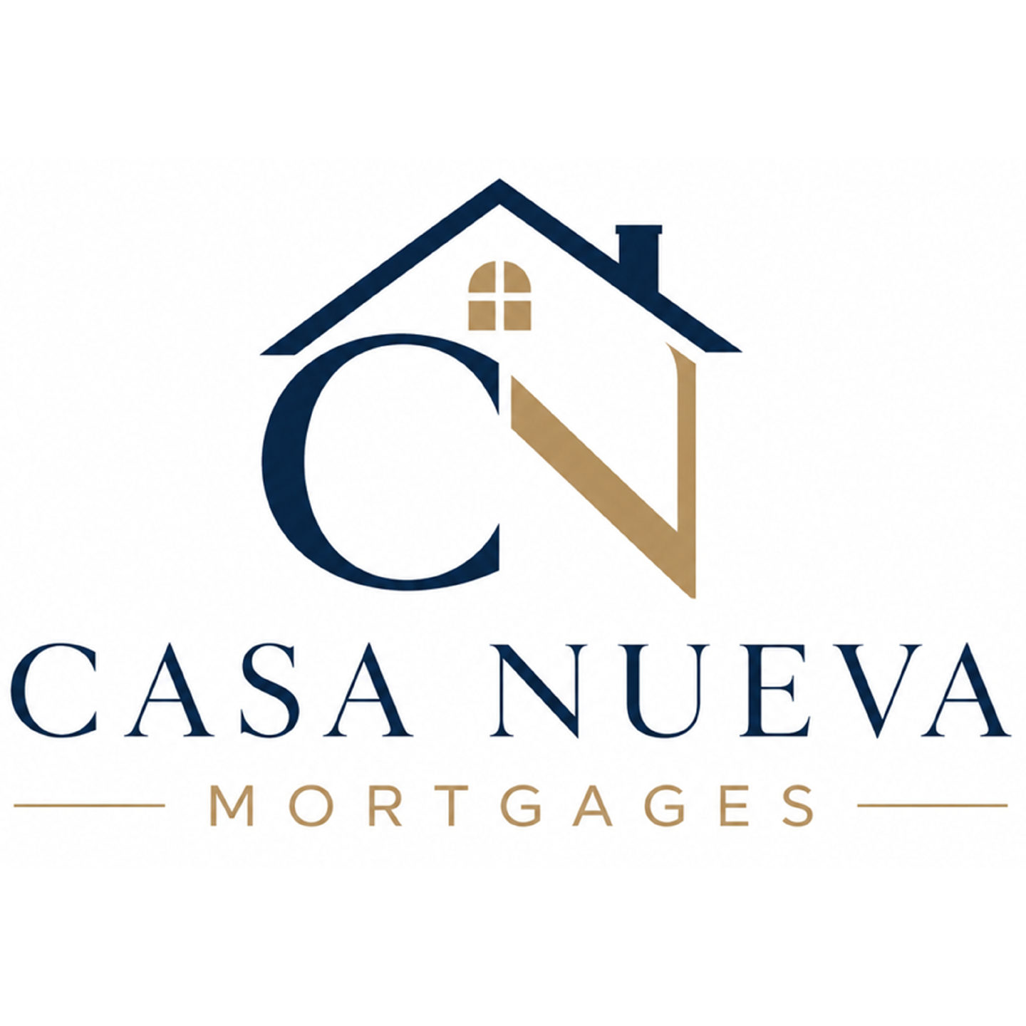Casa Nueva Mortgages logo: a navy roof outline over a navy C and gold N monogram, with the firm name beneath